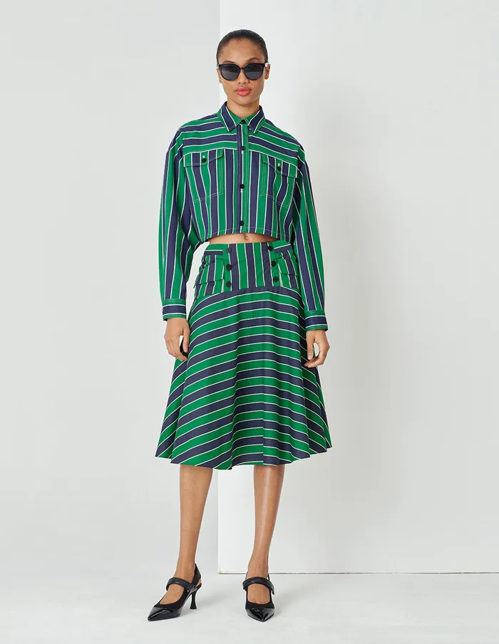 MARYLING Skirts Blue And Green Striped Flared Short Skirt Mix 8211 Women