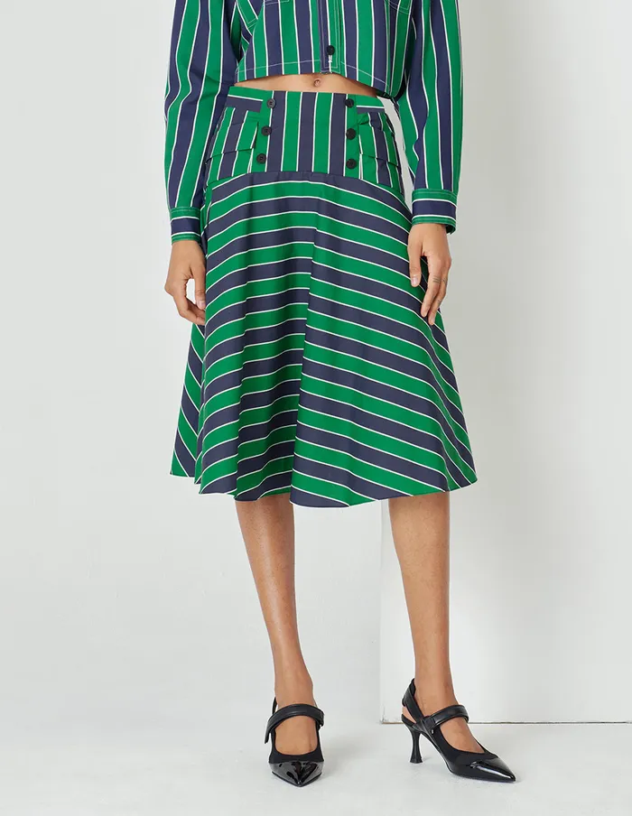 MARYLING Skirts Blue And Green Striped Flared Short Skirt Mix 8211 Women MARYLING Skirts Blue And Green Striped Flared Short Skirt Mix 8211 Women