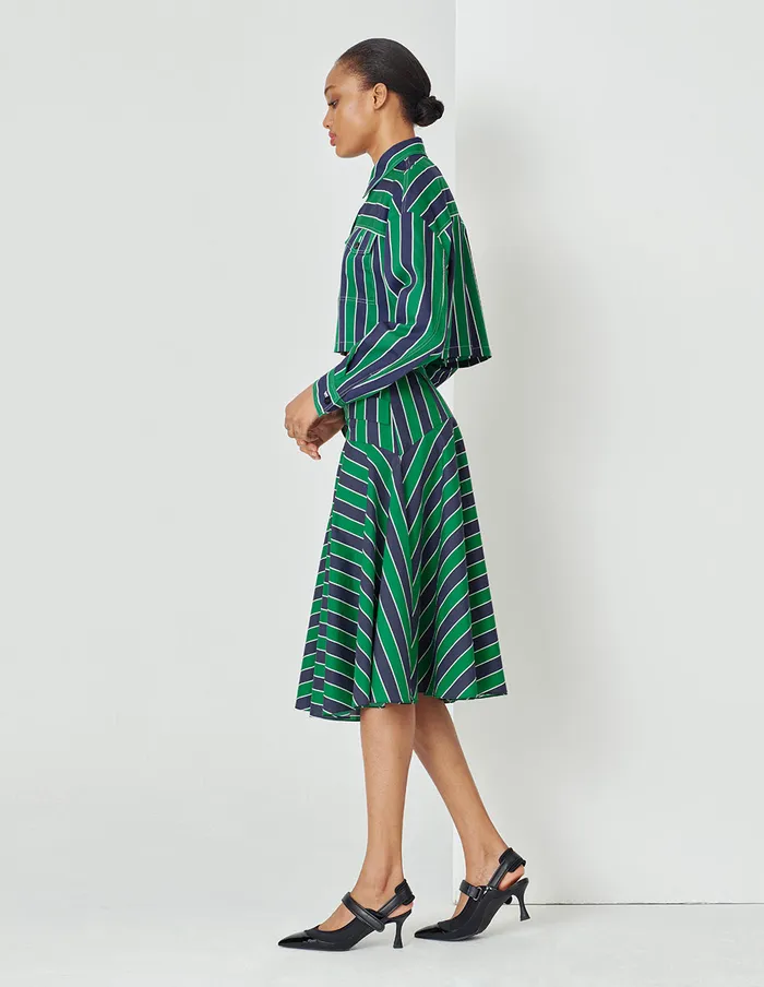 MARYLING Skirts Blue And Green Striped Flared Short Skirt Mix 8211 Women MARYLING Skirts Blue And Green Striped Flared Short Skirt Mix 8211 Women