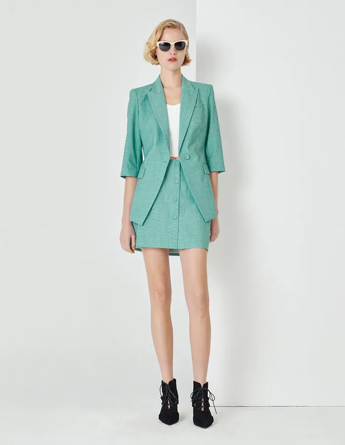 MARYLING Skirts Light Green Small Check Houndstooth Button Skirt Mix 8211 Women MARYLING Skirts Light Green Small Check Houndstooth Button Skirt Mix 8211 Women