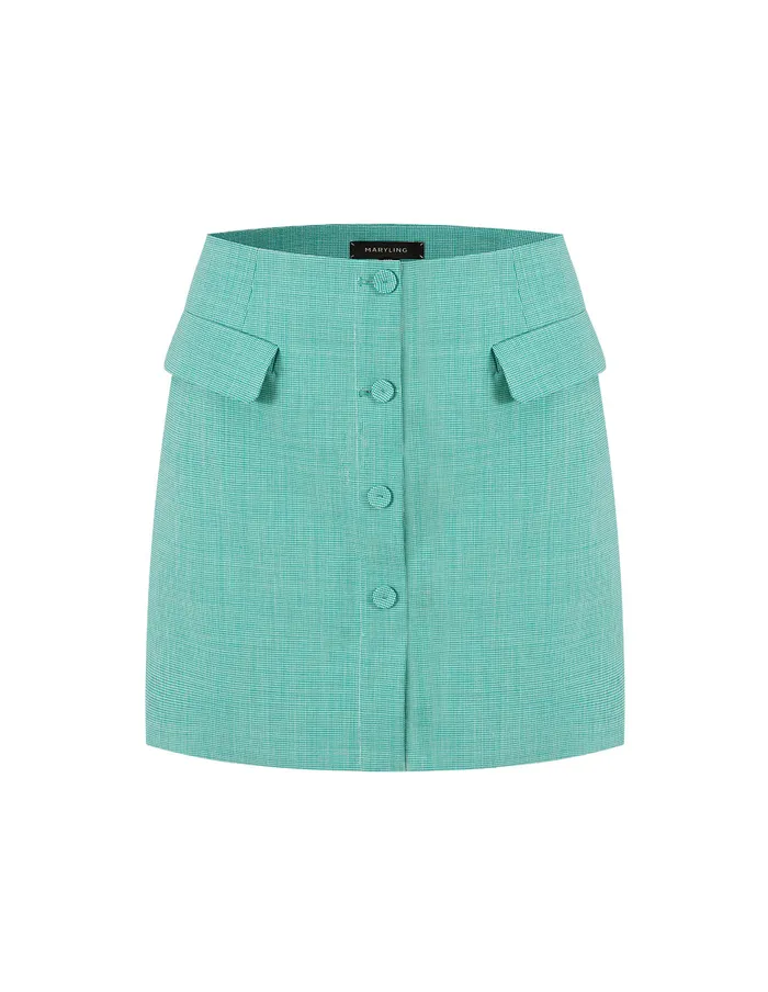 MARYLING Skirts Light Green Small Check Houndstooth Button Skirt Mix 8211 Women MARYLING Skirts Light Green Small Check Houndstooth Button Skirt Mix 8211 Women