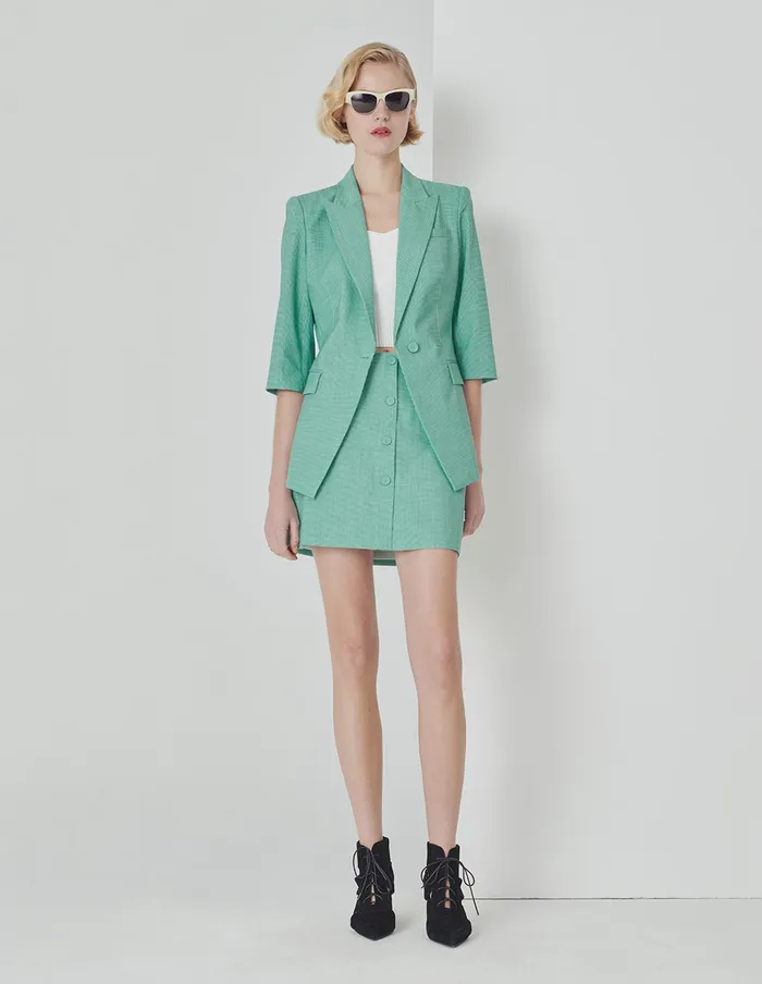 MARYLING Skirts Light Green Small Check Houndstooth Button Skirt Mix 8211 Women MARYLING Skirts Light Green Small Check Houndstooth Button Skirt Mix 8211 Women