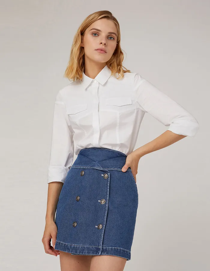 MARYLING Skirts METAL BUTTON DOUBLEBREASTED DENIM SKIRT Blue 8211 Women