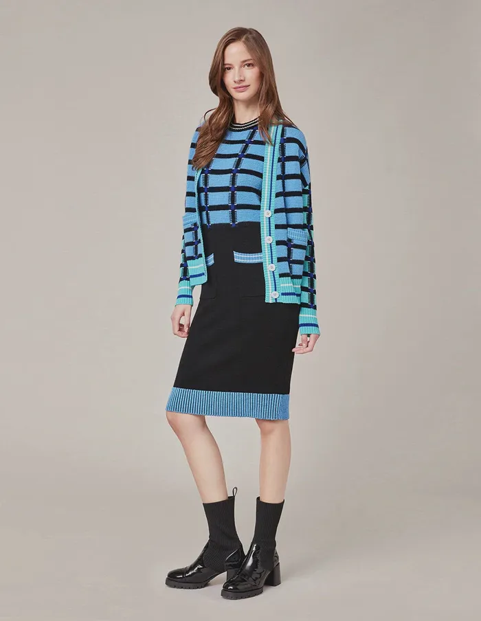 MARYLING Slip Dress CREW NECK SLEEVELESS CHECK KNITTED DRESS Deep Sky Blue 8211 Women MARYLING Slip Dress CREW NECK SLEEVELESS CHECK KNITTED DRESS Deep Sky Blue 8211 Women