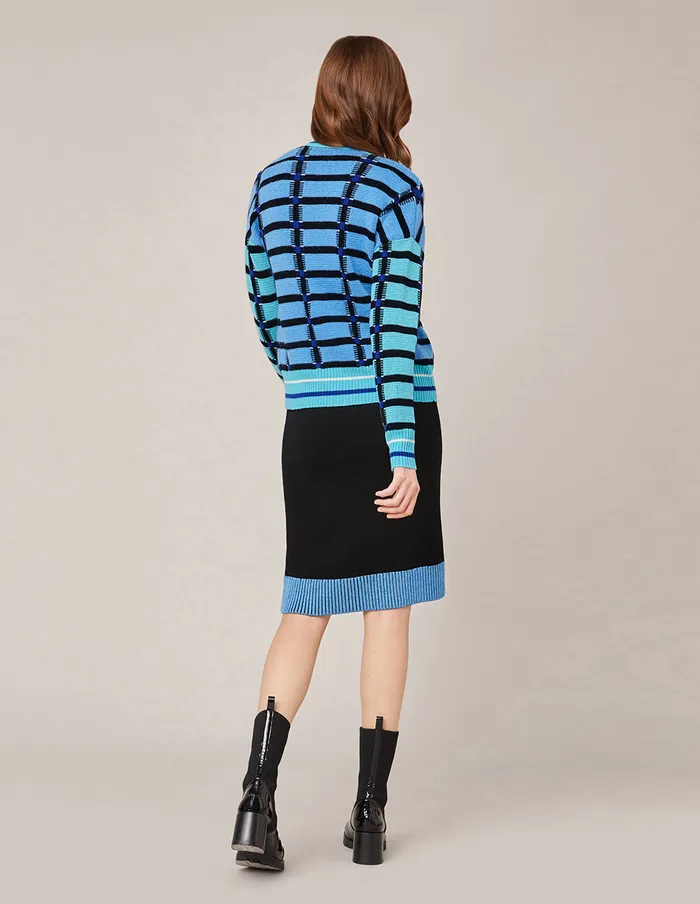 MARYLING Slip Dress CREW NECK SLEEVELESS CHECK KNITTED DRESS Deep Sky Blue 8211 Women MARYLING Slip Dress CREW NECK SLEEVELESS CHECK KNITTED DRESS Deep Sky Blue 8211 Women