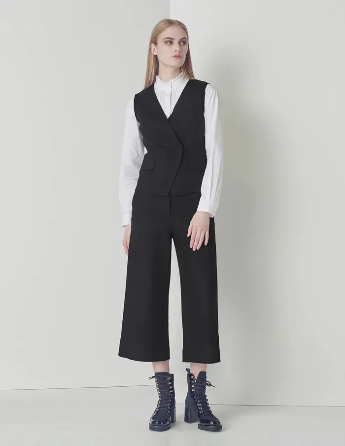 MARYLING Vest Black Vneck Doublebreasted Vest Sheep Wool Vest Black 8211 Women MARYLING Vest Black Vneck Doublebreasted Vest Sheep Wool Vest Black 8211 Women