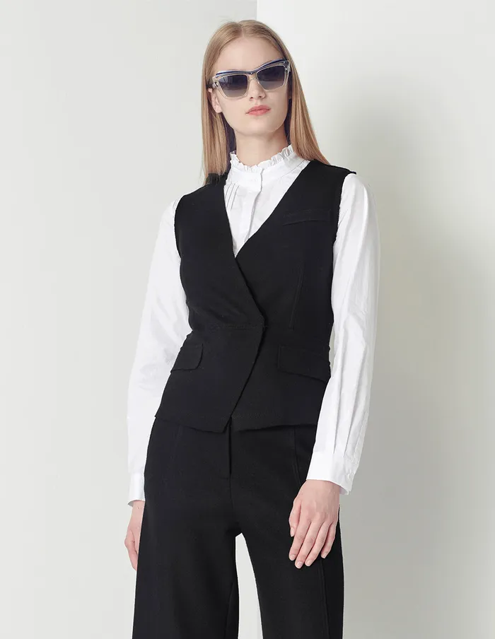 MARYLING Vest Black Vneck Doublebreasted Vest Sheep Wool Vest Black 8211 Women MARYLING Vest Black Vneck Doublebreasted Vest Sheep Wool Vest Black 8211 Women