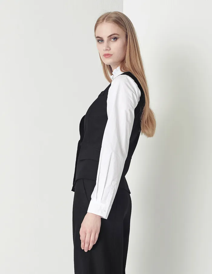 MARYLING Vest Black Vneck Doublebreasted Vest Sheep Wool Vest Black 8211 Women MARYLING Vest Black Vneck Doublebreasted Vest Sheep Wool Vest Black 8211 Women