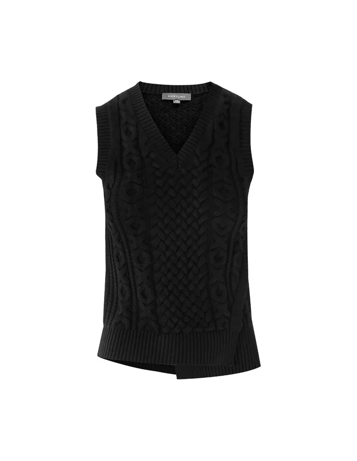 MARYLING Vest Black Vneck Hem Asymmetric Wool Knitted Vest Black 8211 Women