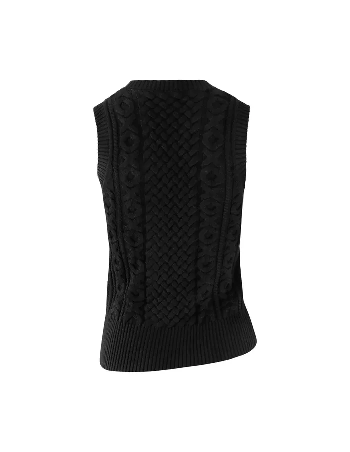 MARYLING Vest Black Vneck Hem Asymmetric Wool Knitted Vest Black 8211 Women MARYLING Vest Black Vneck Hem Asymmetric Wool Knitted Vest Black 8211 Women