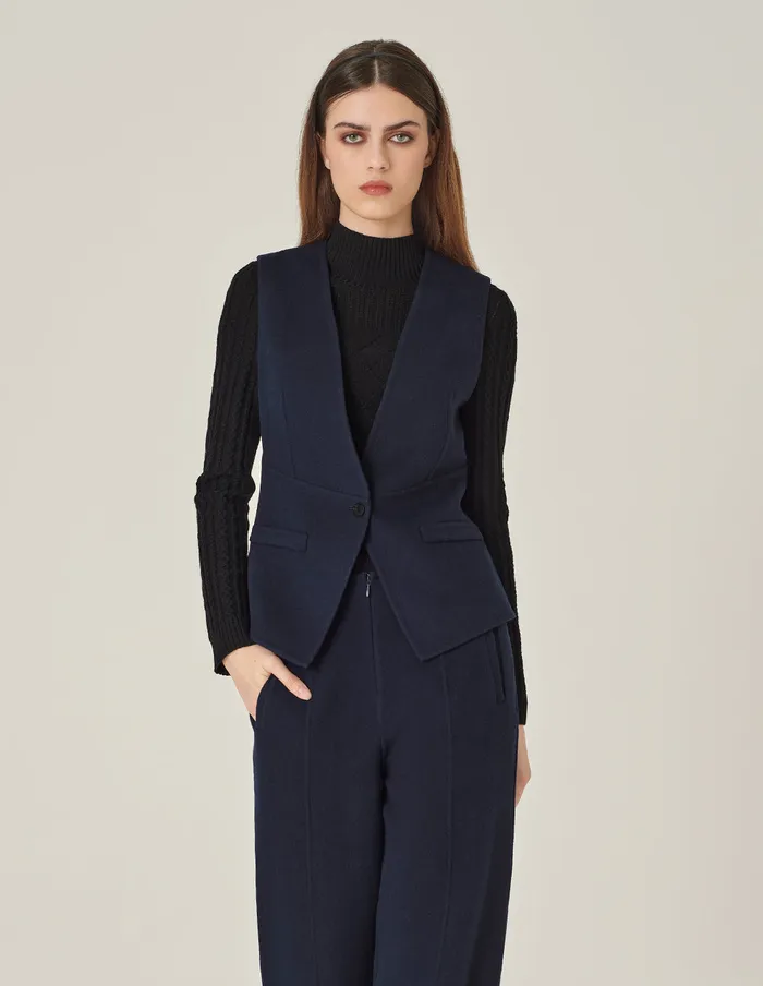 MARYLING Vest Dark Blue VNeck DoubleSided Woolen Vest Mid 8211 Women MARYLING Vest Dark Blue VNeck DoubleSided Woolen Vest Mid 8211 Women