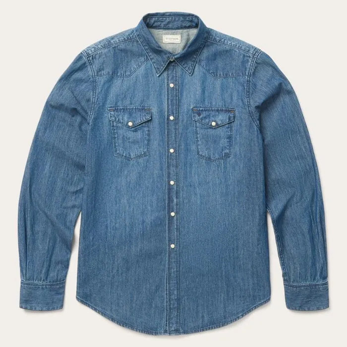 Medium Blue Denim Shirt Blue Men Stetson Denim Shirts