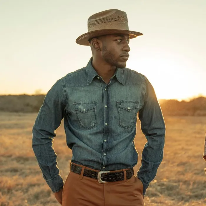 Medium Blue Denim Shirt Blue Men Stetson Denim Shirts
