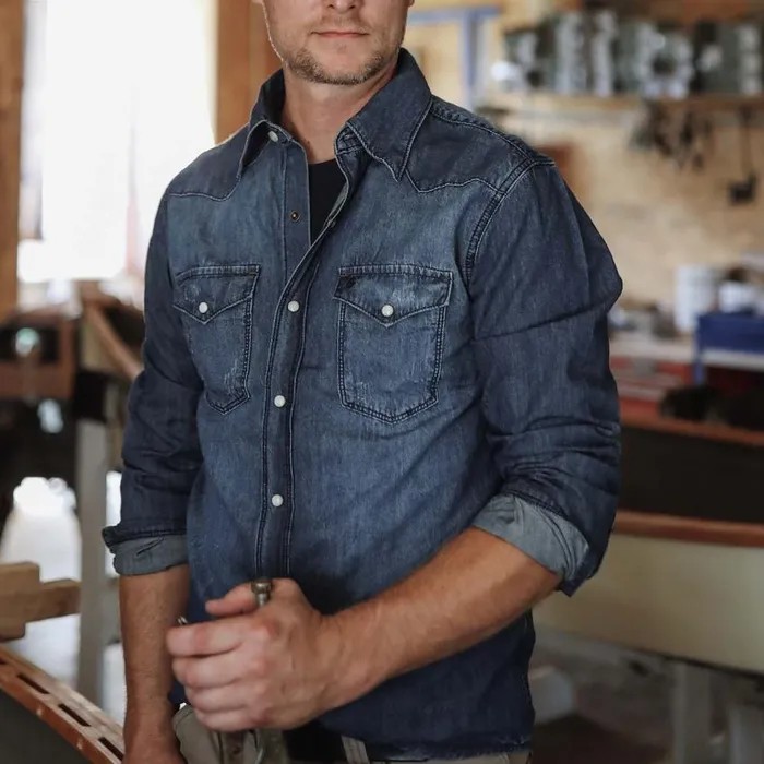 Medium Blue Denim Shirt Blue Men Stetson Denim Shirts