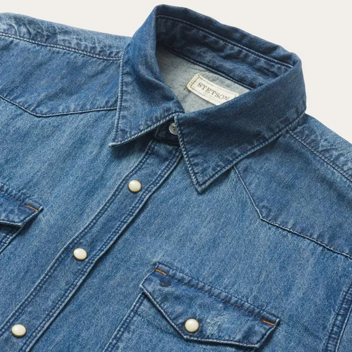 Medium Blue Denim Shirt Blue Men Stetson Denim Shirts