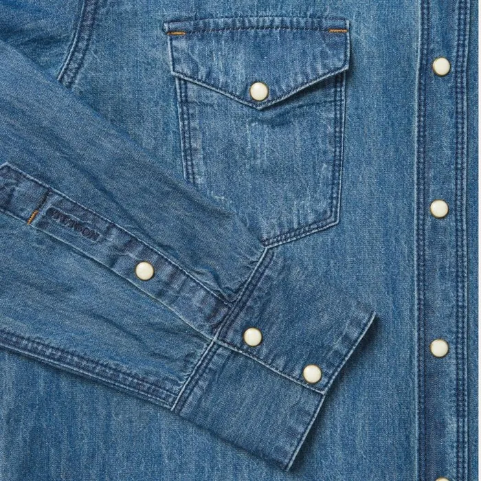 Medium Blue Denim Shirt Blue Men Stetson Denim Shirts