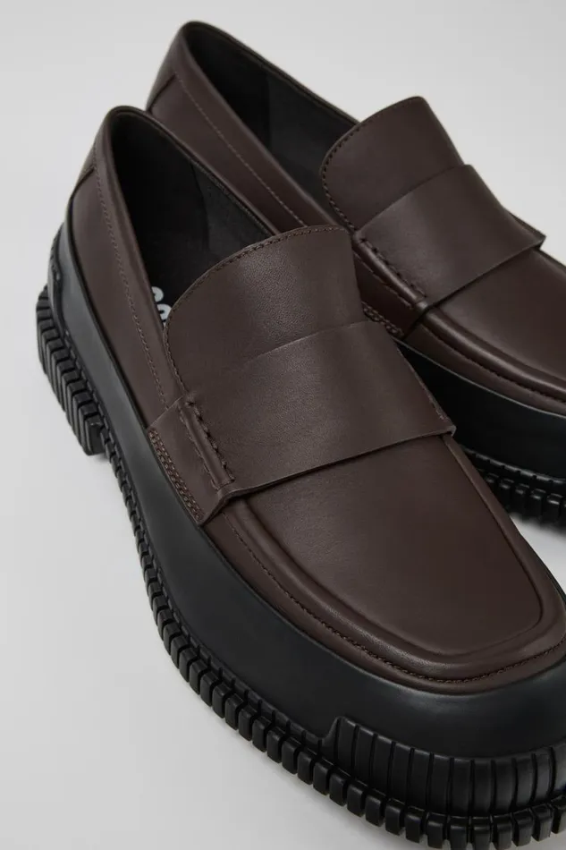 Men Camper Formal Shoes Pix Brownblack Leather Moccasin