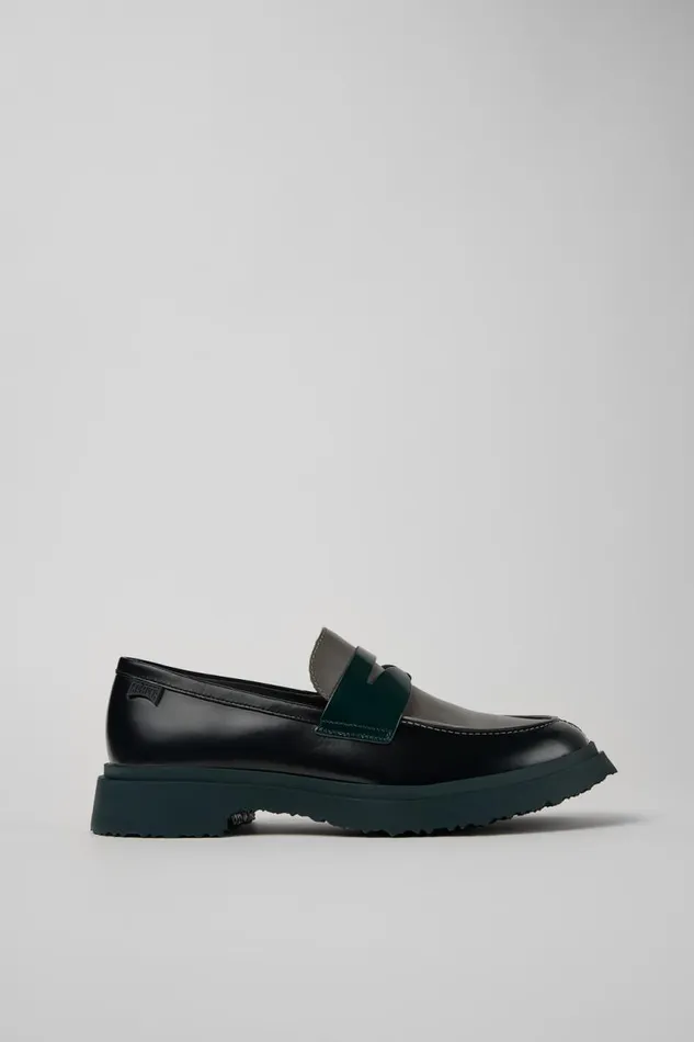 Men Camper Formal Shoes Twins Black And Gray Leather Loafers Men Camper Formal Shoes Twins Black And Gray Leather Loafers