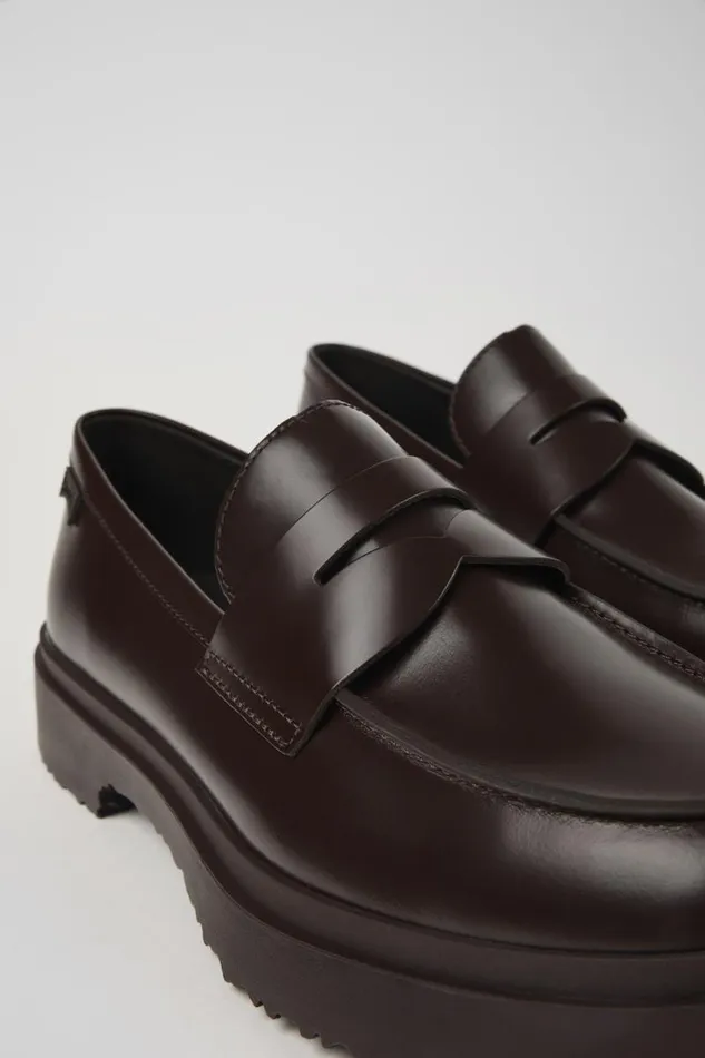 Men Camper Formal Shoes Walden Brown Leather Loafers