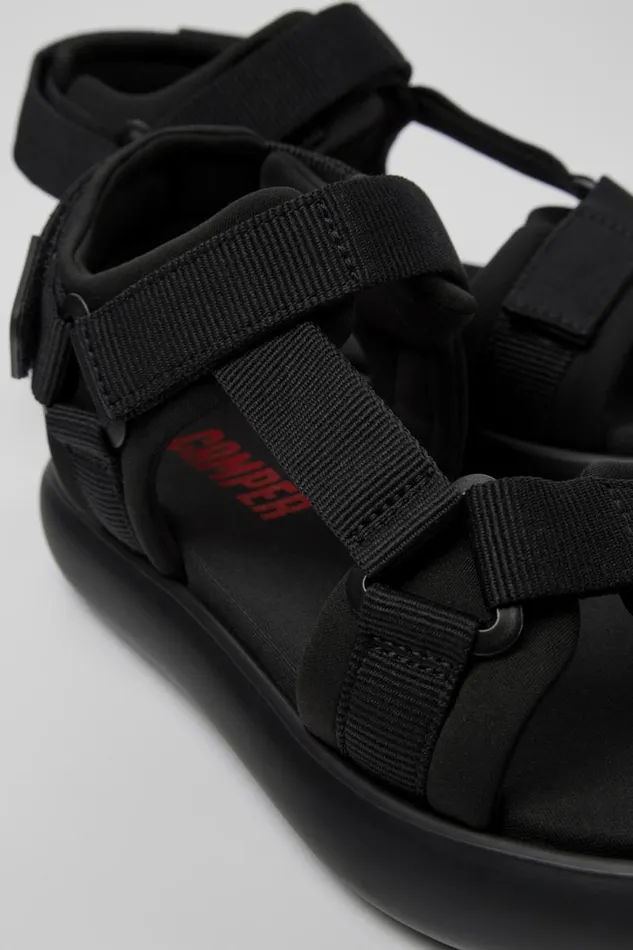 Men Camper Non Leather Shoes Pelotas Flota Black Textile Sandal