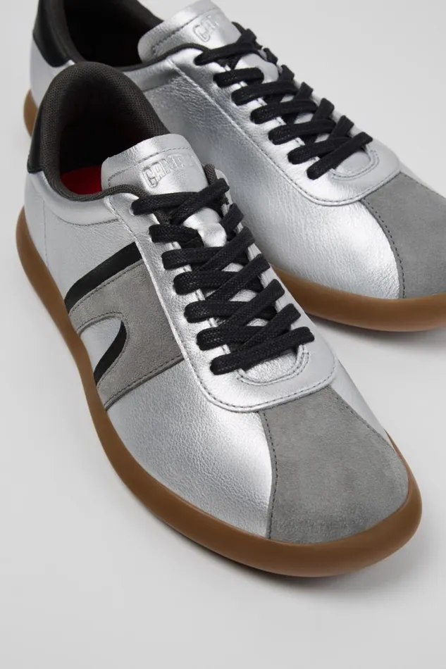 Men Camper Sneakers Pelotas Soller Silverblack Leather And Nubuck Sneakers