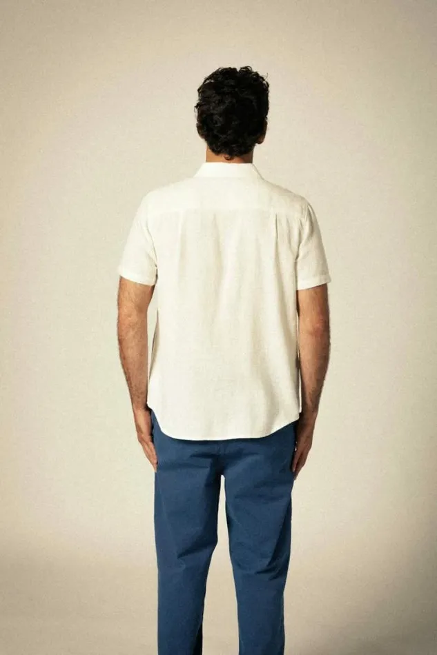 Men Charter Organic Cotton Linen Blend SS Shirt Egret White Brixton Button Ups
