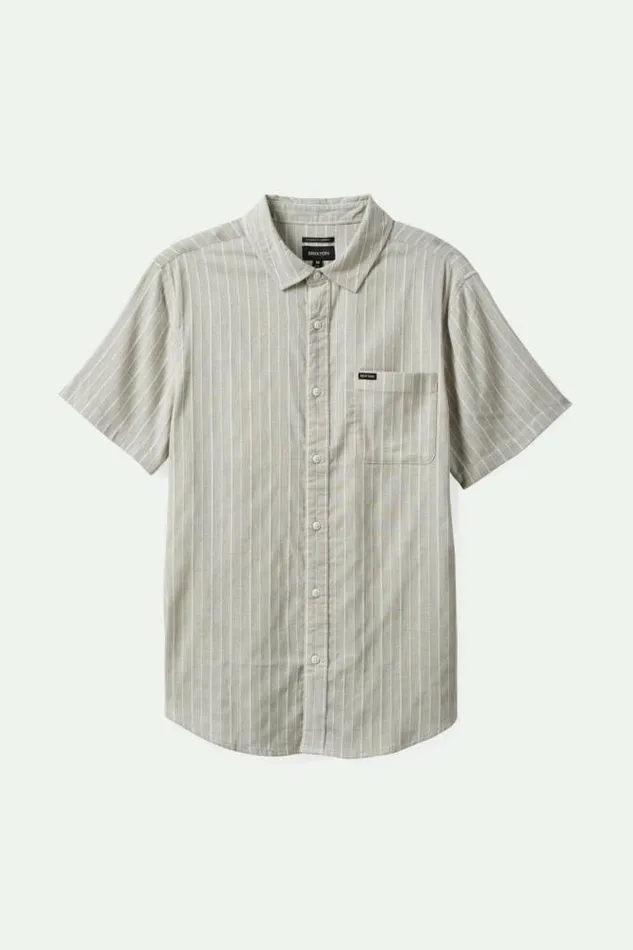 Men Charter Stripe SS Woven Shirt Off Whitecinder Grey Brixton Button Ups