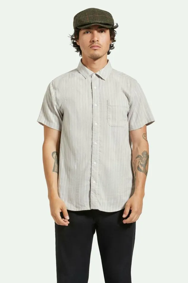 Men Charter Stripe SS Woven Shirt Off Whitecinder Grey Brixton Button Ups