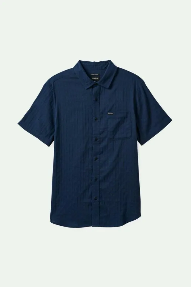 Men Charter Stripe SS Woven Shirt Washed Navyblack Brixton Button Ups