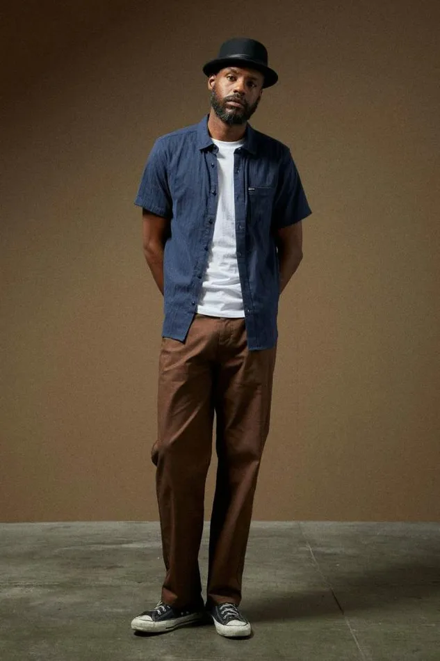 Men Charter Stripe SS Woven Shirt Washed Navyblack Brixton Button Ups