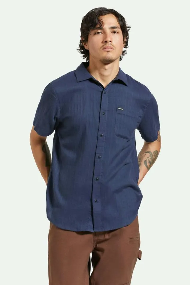 Men Charter Stripe SS Woven Shirt Washed Navyblack Brixton Button Ups