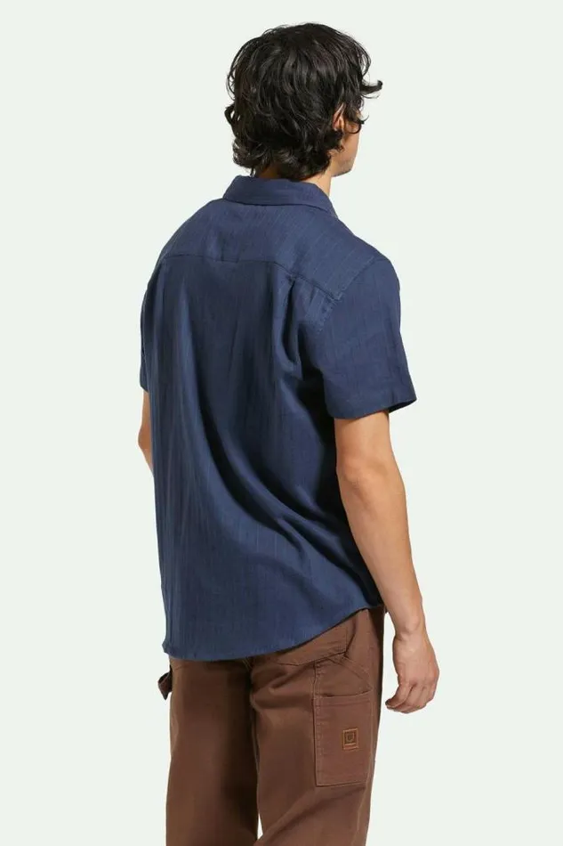 Men Charter Stripe SS Woven Shirt Washed Navyblack Brixton Button Ups
