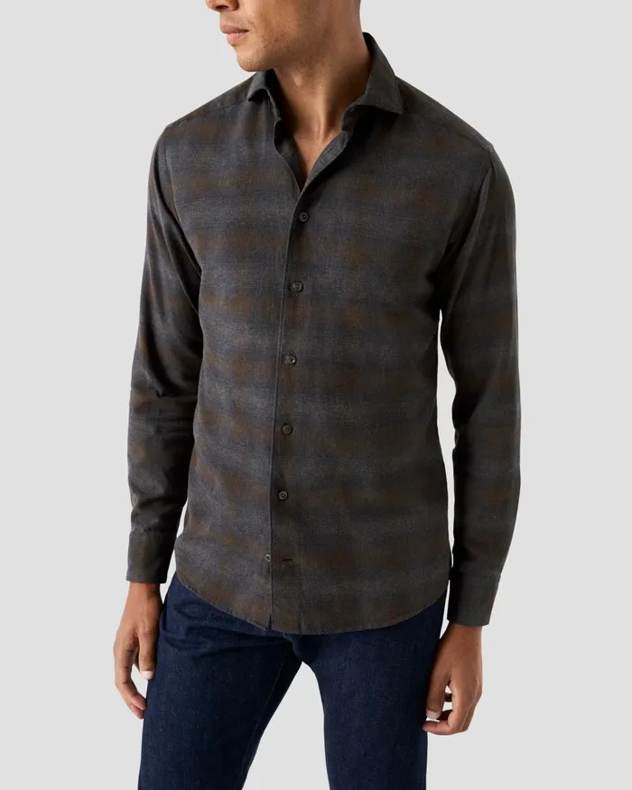 Men Checked Flannel Shirt Blue Eton Casual Shirts Men Checked Flannel Shirt Blue Eton Casual Shirts