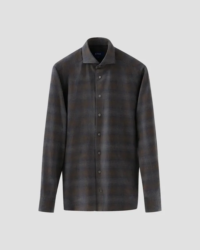 Men Checked Flannel Shirt Blue Eton Casual Shirts Men Checked Flannel Shirt Blue Eton Casual Shirts