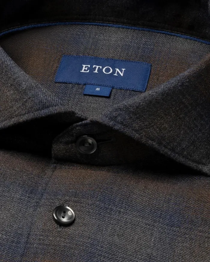 Men Checked Flannel Shirt Blue Eton Casual Shirts Men Checked Flannel Shirt Blue Eton Casual Shirts