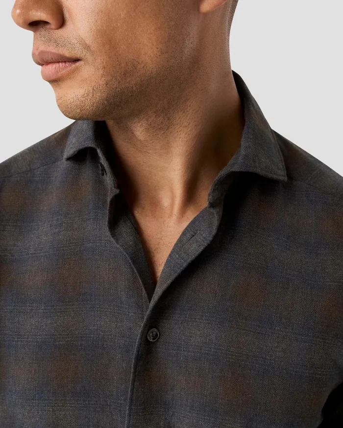 Men Checked Flannel Shirt Blue Eton Casual Shirts Men Checked Flannel Shirt Blue Eton Casual Shirts