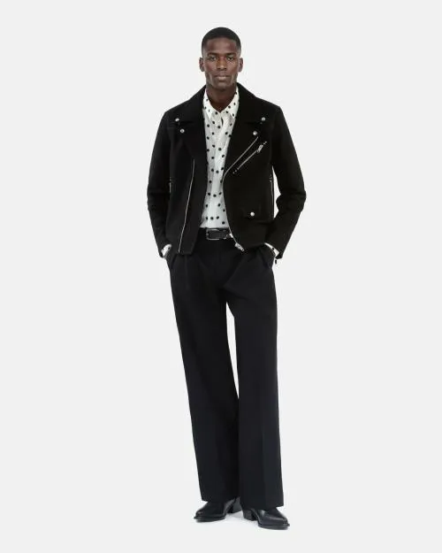 Men Coats and Jackets The Kooples Black Nubuck Biker Jacket Black