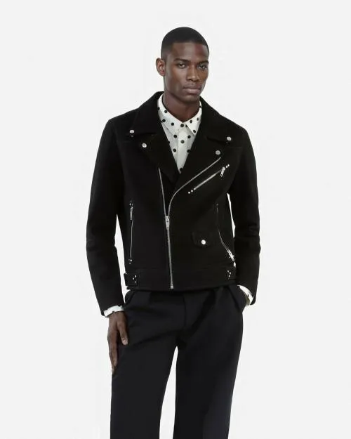Men Coats and Jackets The Kooples Black Nubuck Biker Jacket Black