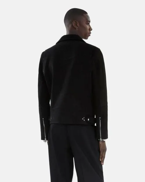 Men Coats and Jackets The Kooples Black Nubuck Biker Jacket Black