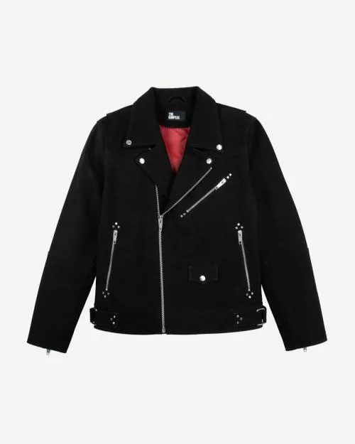 Men Coats and Jackets The Kooples Black Nubuck Biker Jacket Black