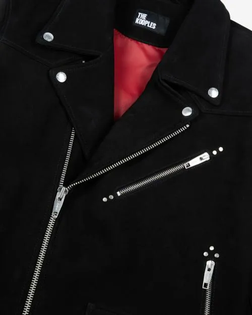 Men Coats and Jackets The Kooples Black Nubuck Biker Jacket Black