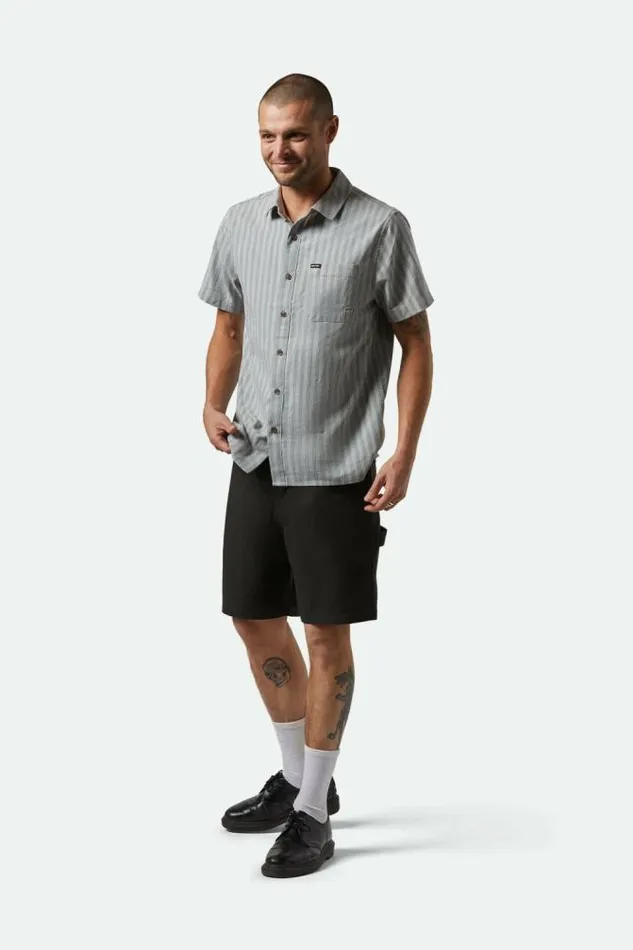 Men CRU Oxford Stripe SS Shirt Basalt Bluewhitcap Stripe Brixton Button Ups