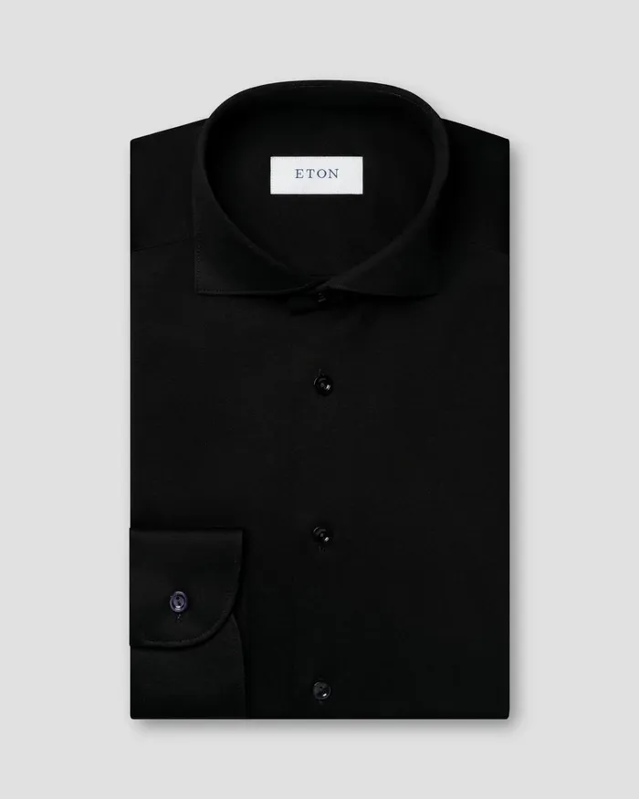 Men Filo Di Scotia Knitted Jaquard Shirt Black Eton Casual Shirts Men Filo Di Scotia Knitted Jaquard Shirt Black Eton Casual Shirts