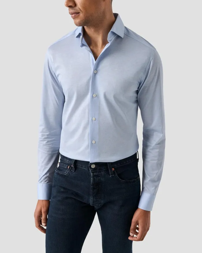 Men Filo Di Scozia Shirt Blue Eton Casual Shirts