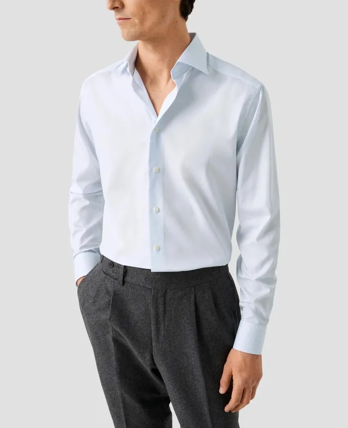Men Fine Striped Twill Shirt Blue Eton Dress Shirts