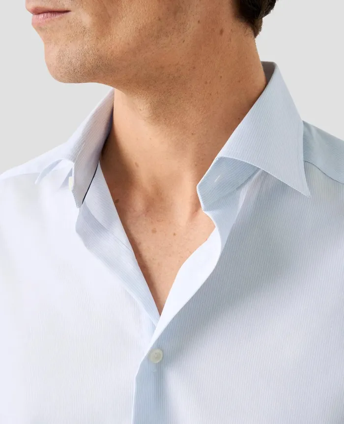 Men Fine Striped Twill Shirt Blue Eton Dress Shirts Men Fine Striped Twill Shirt Blue Eton Dress Shirts