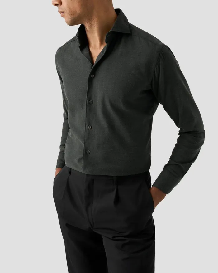 Men Flannel Shirt Green Eton Casual Shirts