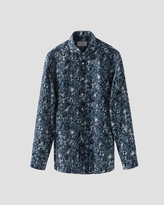 Men Floral Print Shirt Blue Eton Casual Shirts Men Floral Print Shirt Blue Eton Casual Shirts