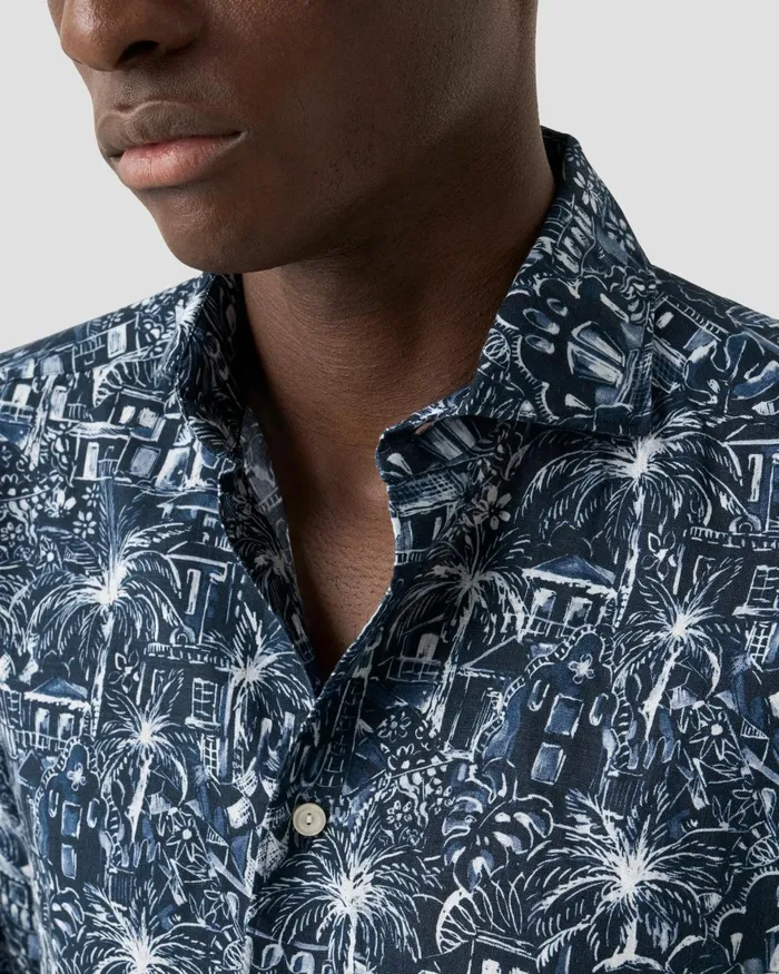 Men Floral Print Shirt Blue Eton Casual Shirts Men Floral Print Shirt Blue Eton Casual Shirts