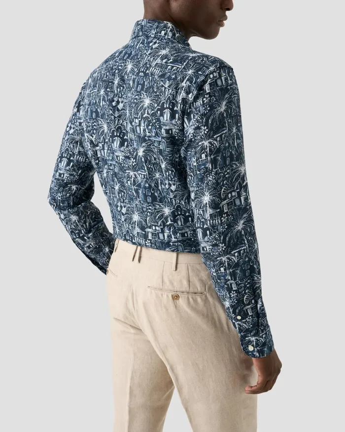 Men Floral Print Shirt Blue Eton Casual Shirts Men Floral Print Shirt Blue Eton Casual Shirts